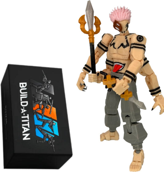 Build-a-Titan™ Scarlet Curse Warlord – Duistere 4-Armige Actiefiguur met Speer & Hamer – Volledig Gemonteerd – Verwisselbare Onderdelen – 13 cm