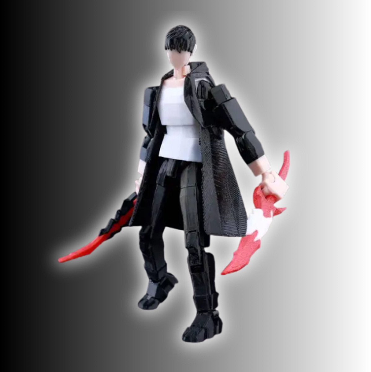 Build-a-Titan™ Shadowblade Hunter – Duistere Actiefiguur met 2 Rode Zwaarden – Verwisselbare Onderdelen – Volledig Gemonteerd – 13 cm