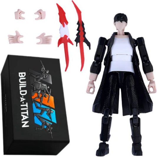 Build-a-Titan™ Shadowblade Hunter – Duistere Actiefiguur met 2 Rode Zwaarden – Verwisselbare Onderdelen – Volledig Gemonteerd – 13 cm