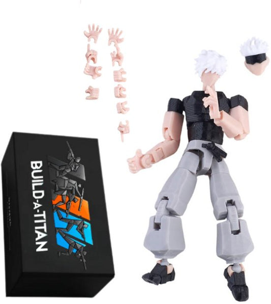 Build-a-Titan™ Blindfolded Sorcerer – Anime Actiefiguur met Verwisselbaar Gezicht & Handuitdrukkingen – Volledig Gemonteerd – 13 cm